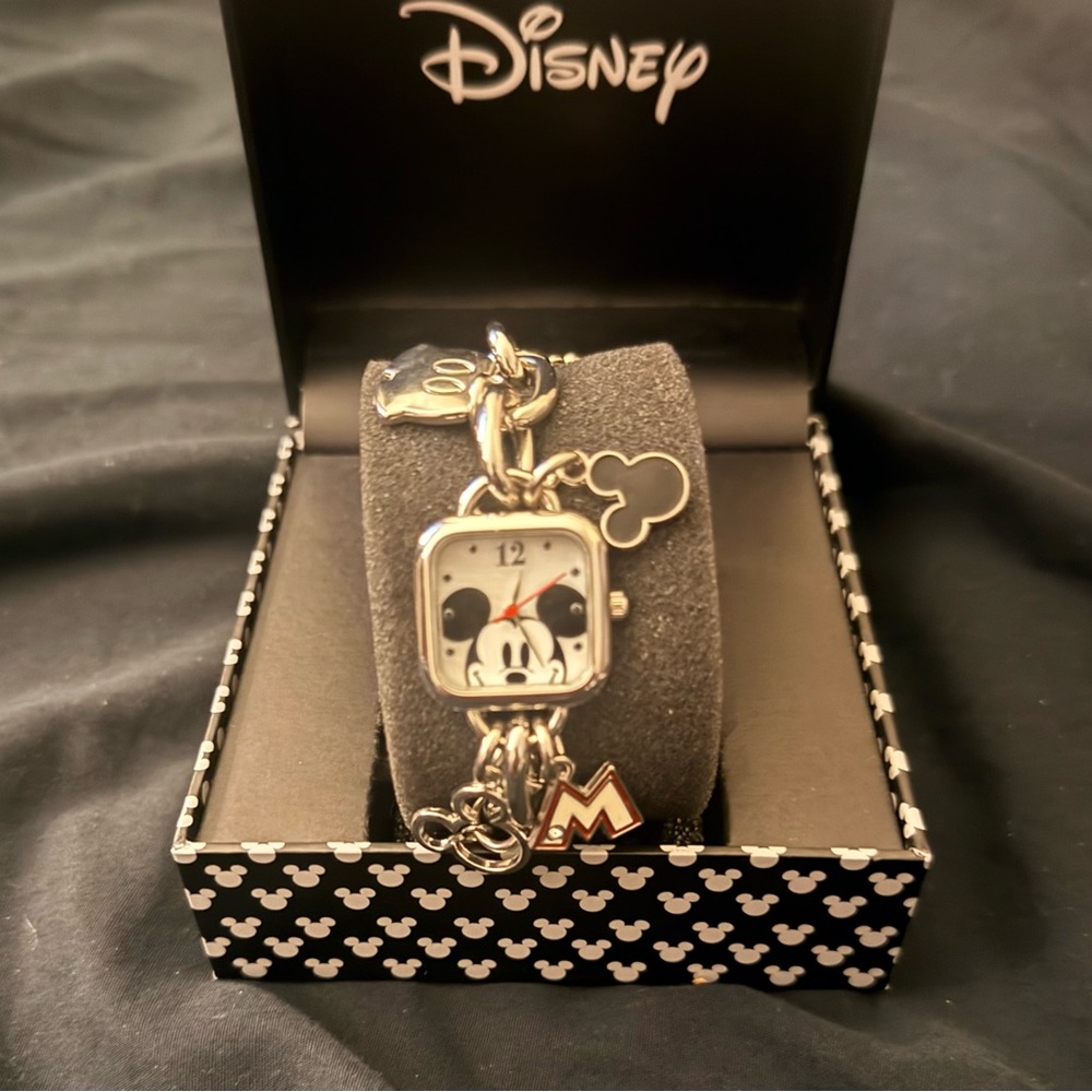 Disney Silver-tone Mickey Mouse Charm Bracelet Watch